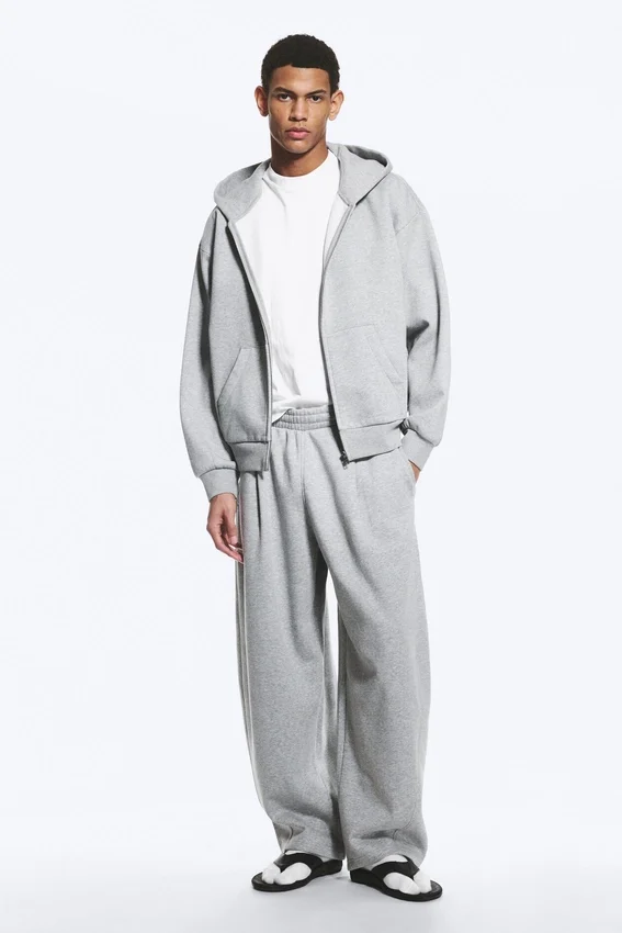 Sudadera con capucha y cremallera de corte holgado – Gris jaspeado Sudadera con capucha y cremallera de corte holgado – Gris jaspeado