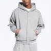 Sudadera con capucha y cremallera de corte holgado – Gris jaspeado Sudadera con capucha y cremallera de corte holgado – Gris jaspeado