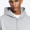 Sudadera con capucha y cremallera de corte holgado – Gris jaspeado Sudadera con capucha y cremallera de corte holgado – Gris jaspeado