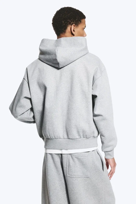 Sudadera con capucha y cremallera de corte holgado – Gris jaspeado Sudadera con capucha y cremallera de corte holgado – Gris jaspeado