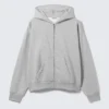 Sudadera con capucha y cremallera de corte holgado – Gris jaspeado Sudadera con capucha y cremallera de corte holgado – Gris jaspeado