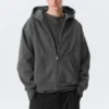 Sudadera con capucha y cremallera de corte holgado – Gris oscuro