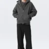 Sudadera con capucha y cremallera de corte holgado – Gris oscuro