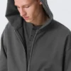 Sudadera con capucha y cremallera de corte holgado – Gris oscuro