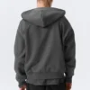 Sudadera con capucha y cremallera de corte holgado – Gris oscuro