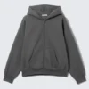 Sudadera con capucha y cremallera de corte holgado – Gris oscuro
