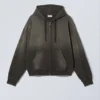 Sudadera con capucha y cremallera de corte holgado lavada – Gris oscuro lavado Sudadera con capucha y cremallera de corte holgado lavada – Gris oscuro lavado