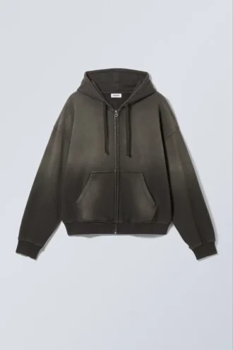 Sudadera con capucha y cremallera de corte holgado lavada – Gris oscuro lavado Sudadera con capucha y cremallera de corte holgado lavada – Gris oscuro lavado