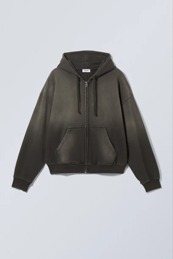 Sudadera con capucha y cremallera de corte holgado lavada – Gris oscuro lavado Sudadera con capucha y cremallera de corte holgado lavada – Gris oscuro lavado