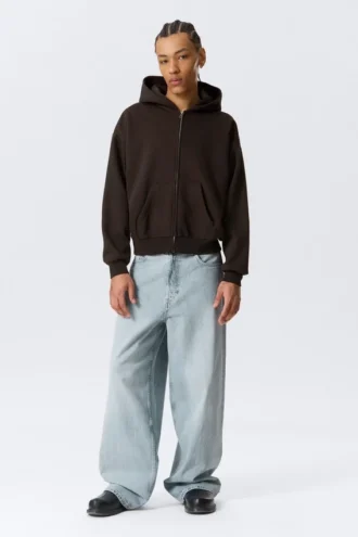 Sudadera con capucha y cremallera de corte holgado – Marrón oscuro