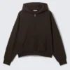 Sudadera con capucha y cremallera de corte holgado – Marrón oscuro