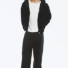 Sudadera con capucha y cremallera de corte holgado – Negro Sudadera con capucha y cremallera de corte holgado – Negro