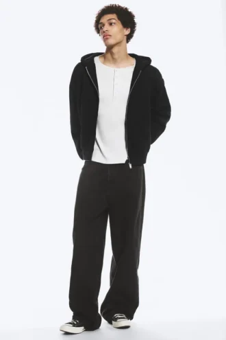 Sudadera con capucha y cremallera de corte holgado – Negro Sudadera con capucha y cremallera de corte holgado – Negro