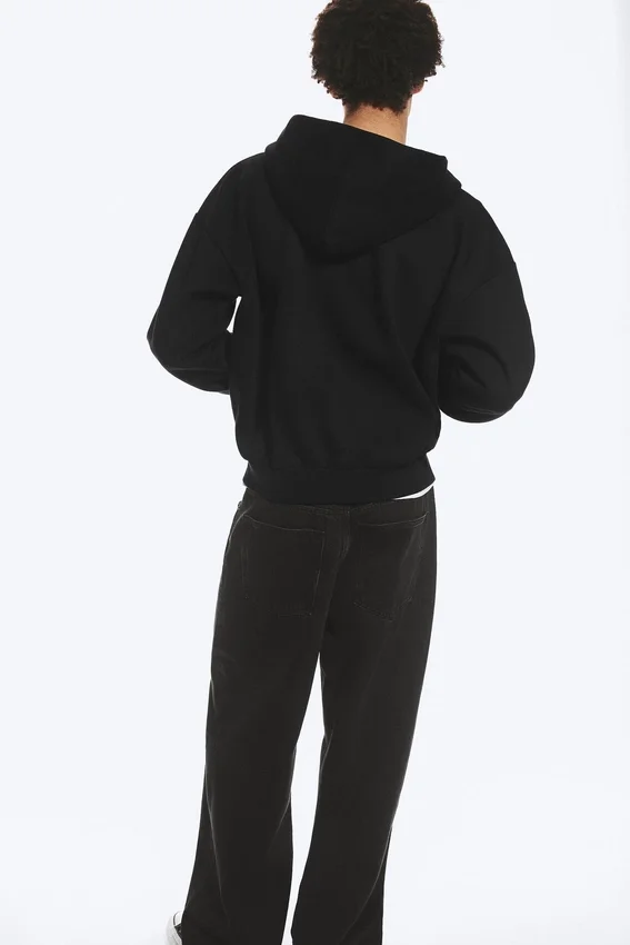 Sudadera con capucha y cremallera de corte holgado – Negro Sudadera con capucha y cremallera de corte holgado – Negro