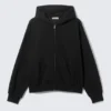 Sudadera con capucha y cremallera de corte holgado – Negro Sudadera con capucha y cremallera de corte holgado – Negro