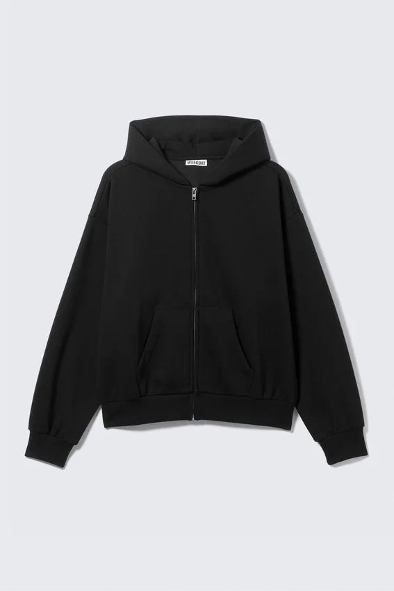 Sudadera con capucha y cremallera de corte holgado – Negro Sudadera con capucha y cremallera de corte holgado – Negro
