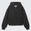 Sudadera con capucha y cremallera de corte holgado – Negro lavado Sudadera con capucha y cremallera de corte holgado – Negro lavado