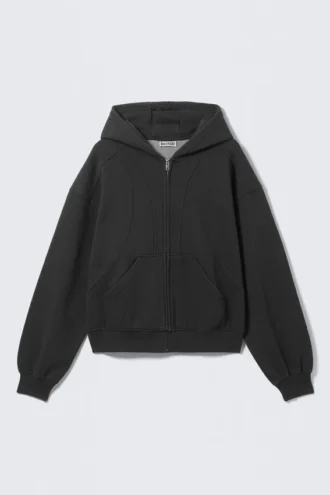 Sudadera con capucha y cremallera de corte holgado – Negro lavado Sudadera con capucha y cremallera de corte holgado – Negro lavado