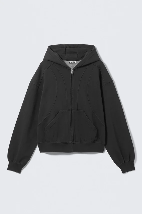 Sudadera con capucha y cremallera de corte holgado – Negro lavado Sudadera con capucha y cremallera de corte holgado – Negro lavado