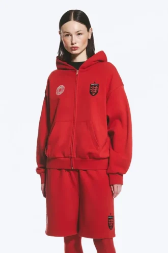 Sudadera con capucha y cremallera de corte holgado Toffs – Rojo brillante Sudadera con capucha y cremallera de corte holgado Toffs – Rojo brillante