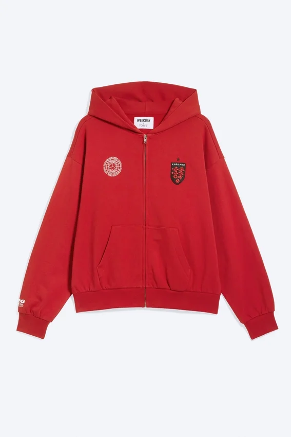Sudadera con capucha y cremallera de corte holgado Toffs – Rojo brillante Sudadera con capucha y cremallera de corte holgado Toffs – Rojo brillante