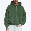 Sudadera con capucha y cremallera de corte holgado – Verde oscuro Sudadera con capucha y cremallera de corte holgado – Verde oscuro