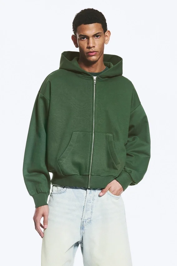 Sudadera con capucha y cremallera de corte holgado – Verde oscuro Sudadera con capucha y cremallera de corte holgado – Verde oscuro