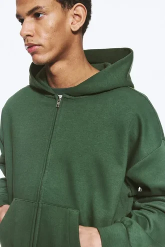 Sudadera con capucha y cremallera de corte holgado – Verde oscuro Sudadera con capucha y cremallera de corte holgado – Verde oscuro