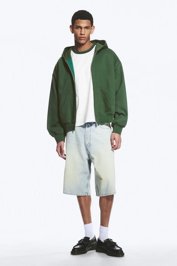 Sudadera con capucha y cremallera de corte holgado – Verde oscuro Sudadera con capucha y cremallera de corte holgado – Verde oscuro