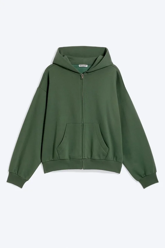 Sudadera con capucha y cremallera de corte holgado – Verde oscuro Sudadera con capucha y cremallera de corte holgado – Verde oscuro
