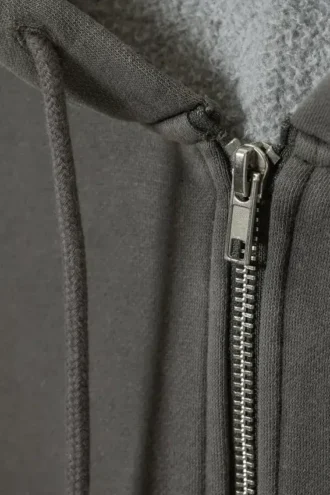 Sudadera con capucha y cremallera de corte holgado y tejido grueso – Gris oscuro
