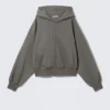 Sudadera con capucha y cremallera de corte recto – Gris polvoriento Sudadera con capucha y cremallera de corte recto – Gris polvoriento