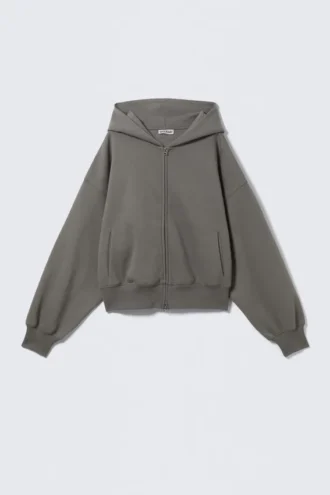 Sudadera con capucha y cremallera de corte recto – Gris polvoriento
