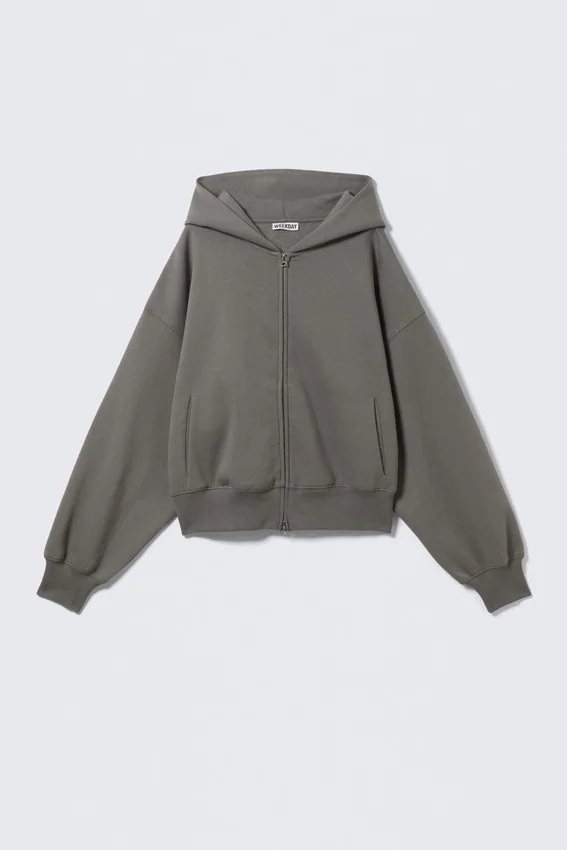 Sudadera con capucha y cremallera de corte recto – Gris polvoriento Sudadera con capucha y cremallera de corte recto – Gris polvoriento