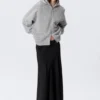 Sudadera con capucha y cremallera de corte recto y corte a láser – Gris jaspeado Sudadera con capucha y cremallera de corte recto y corte a láser – Gris jaspeado