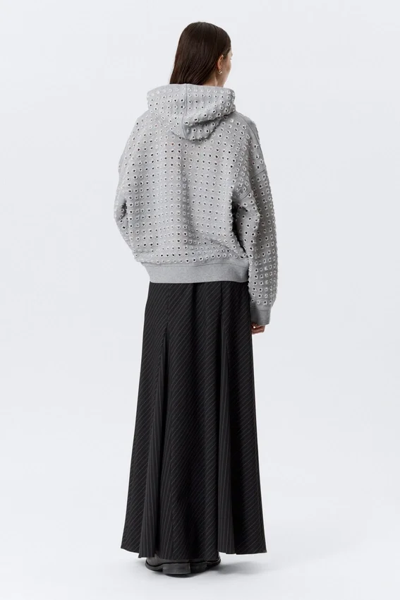 Sudadera con capucha y cremallera de corte recto y corte a láser – Gris jaspeado Sudadera con capucha y cremallera de corte recto y corte a láser – Gris jaspeado