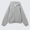 Sudadera con capucha y cremallera de corte recto y corte a láser – Gris jaspeado Sudadera con capucha y cremallera de corte recto y corte a láser – Gris jaspeado