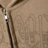 Sudadera con capucha y cremallera de corte recto y estampado, de tejido grueso – Beige oscuro