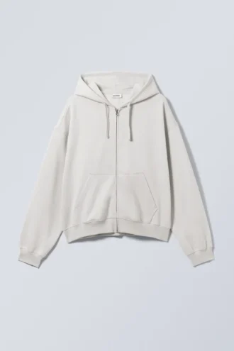 Sudadera con capucha y cremallera de corte recto y peso medio – Gris claro empolvado Sudadera con capucha y cremallera de corte recto y peso medio – Gris claro empolvado