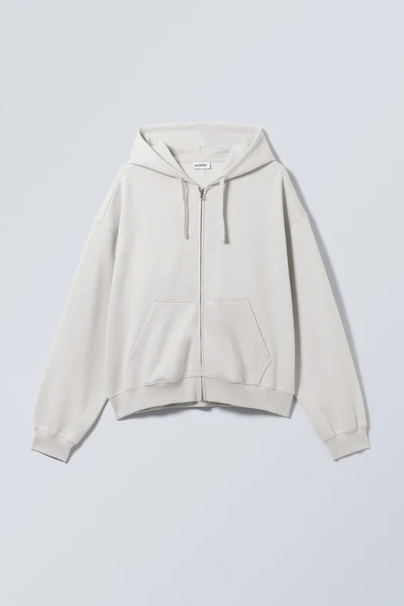 Sudadera con capucha y cremallera de corte recto y peso medio – Gris claro empolvado Sudadera con capucha y cremallera de corte recto y peso medio – Gris claro empolvado