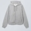 Sudadera con capucha y cremallera de corte recto y peso medio – Gris claro jaspeado Sudadera con capucha y cremallera de corte recto y peso medio – Gris claro jaspeado
