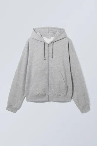 Sudadera con capucha y cremallera de corte recto y peso medio – Gris claro jaspeado Sudadera con capucha y cremallera de corte recto y peso medio – Gris claro jaspeado