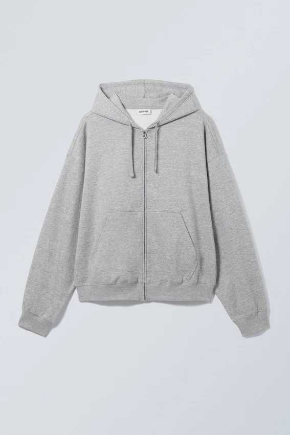 Sudadera con capucha y cremallera de corte recto y peso medio – Gris claro jaspeado Sudadera con capucha y cremallera de corte recto y peso medio – Gris claro jaspeado