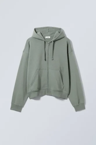 Sudadera con capucha y cremallera de corte recto y peso medio – Gris polvoriento Sudadera con capucha y cremallera de corte recto y peso medio – Gris polvoriento