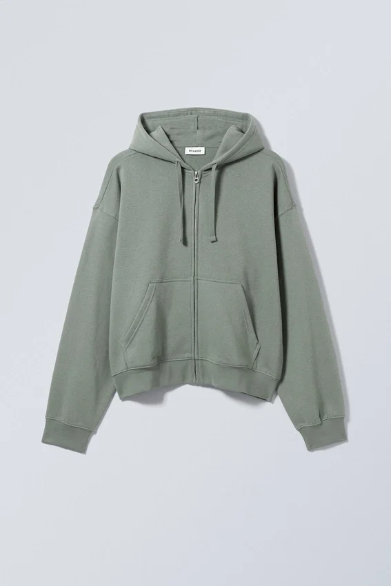 Sudadera con capucha y cremallera de corte recto y peso medio – Gris polvoriento Sudadera con capucha y cremallera de corte recto y peso medio – Gris polvoriento