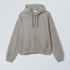 Sudadera con capucha y cremallera de corte recto y peso medio – Gris polvoriento Sudadera con capucha y cremallera de corte recto y peso medio – Gris polvoriento