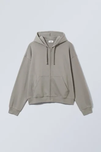 Sudadera con capucha y cremallera de corte recto y peso medio – Gris polvoriento