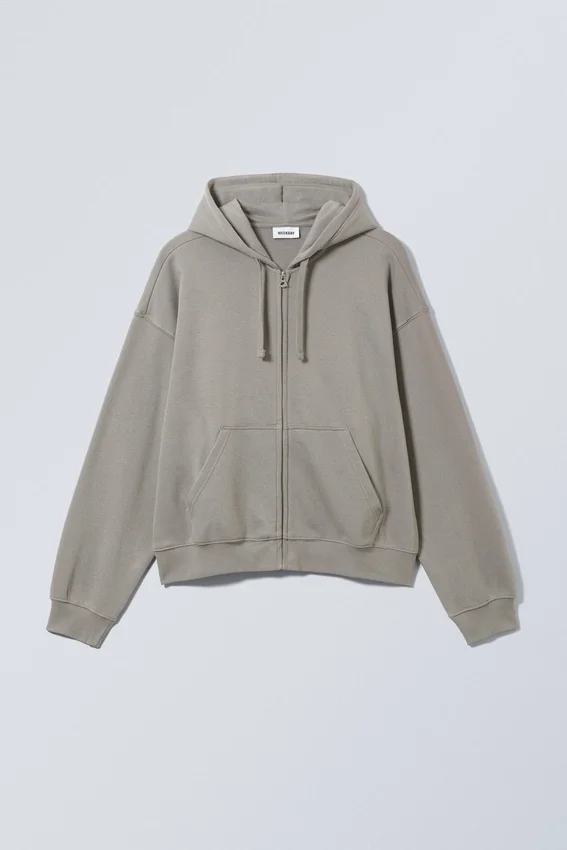Sudadera con capucha y cremallera de corte recto y peso medio – Gris polvoriento Sudadera con capucha y cremallera de corte recto y peso medio – Gris polvoriento