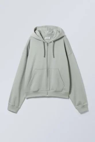 Sudadera con capucha y cremallera de corte recto y peso medio – Gris polvoriento Sudadera con capucha y cremallera de corte recto y peso medio – Gris polvoriento