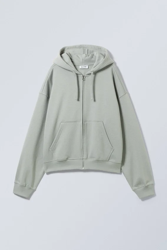 Sudadera con capucha y cremallera de corte recto y peso medio – Gris polvoriento Sudadera con capucha y cremallera de corte recto y peso medio – Gris polvoriento